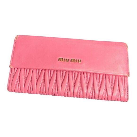 Miu Miu Nappa Matelasse Large Flap Clutch Wallet Pink - Picture 5 of 8